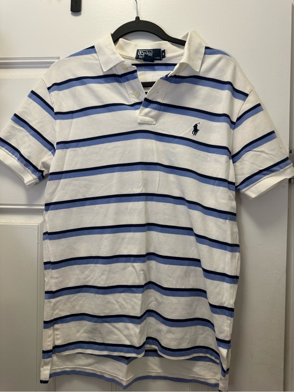 Polo by Ralph Lauren White with Blue Striped Cotton Polo Shirt